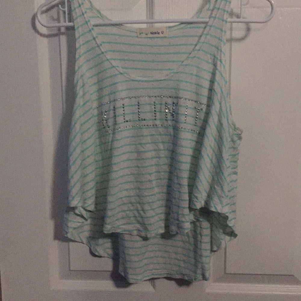 “Killin’ it” blue striped cropped tank top